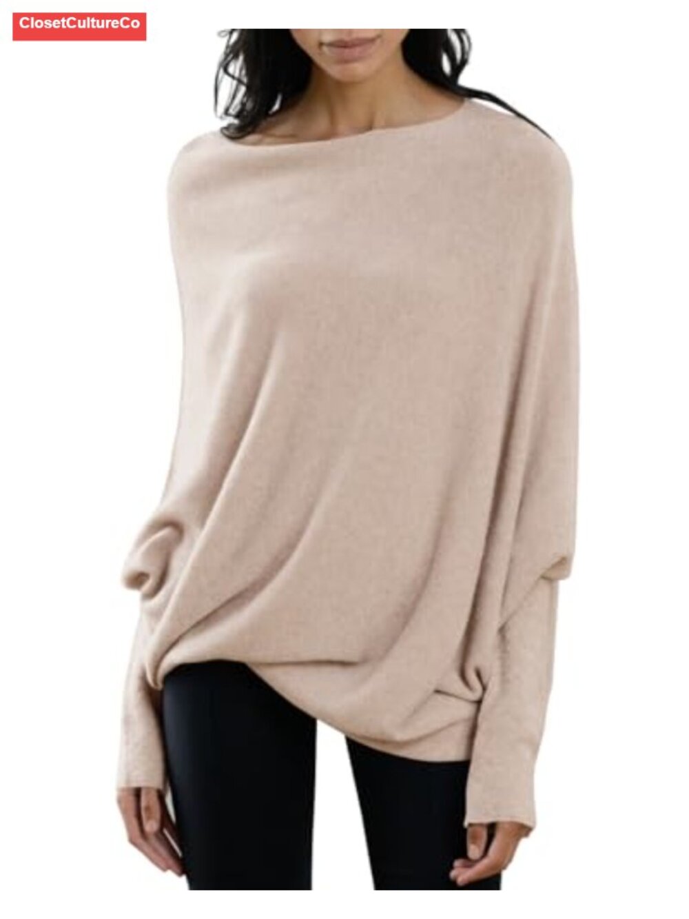 Imily Bela Batwing Boat Neck Knit Pullover Sweater Women Loose Fit